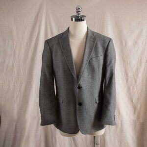 Tommy Hilfiger Wool Herringbone Tweed Blazer Gray Double Vent 46R